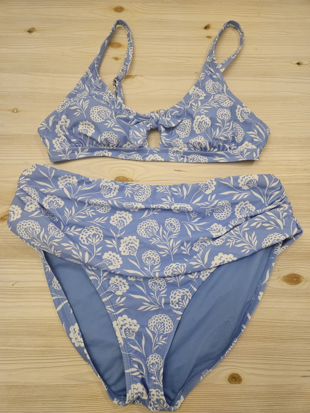 Draper James Blue and White Floral Bandeau Bikini Set